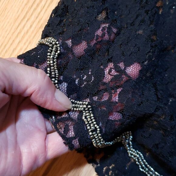 Gorgeous Embellished Stretch Black Lace, sz small - Picture 5 of 6